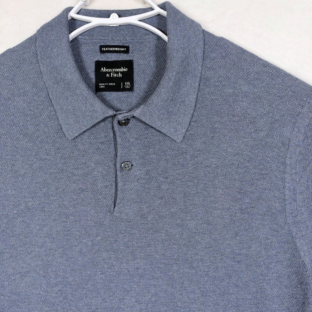 Abercrombie & Fitch Mens XXL Blue Featherweight Cotton Cashmere Knit Polo Shirt